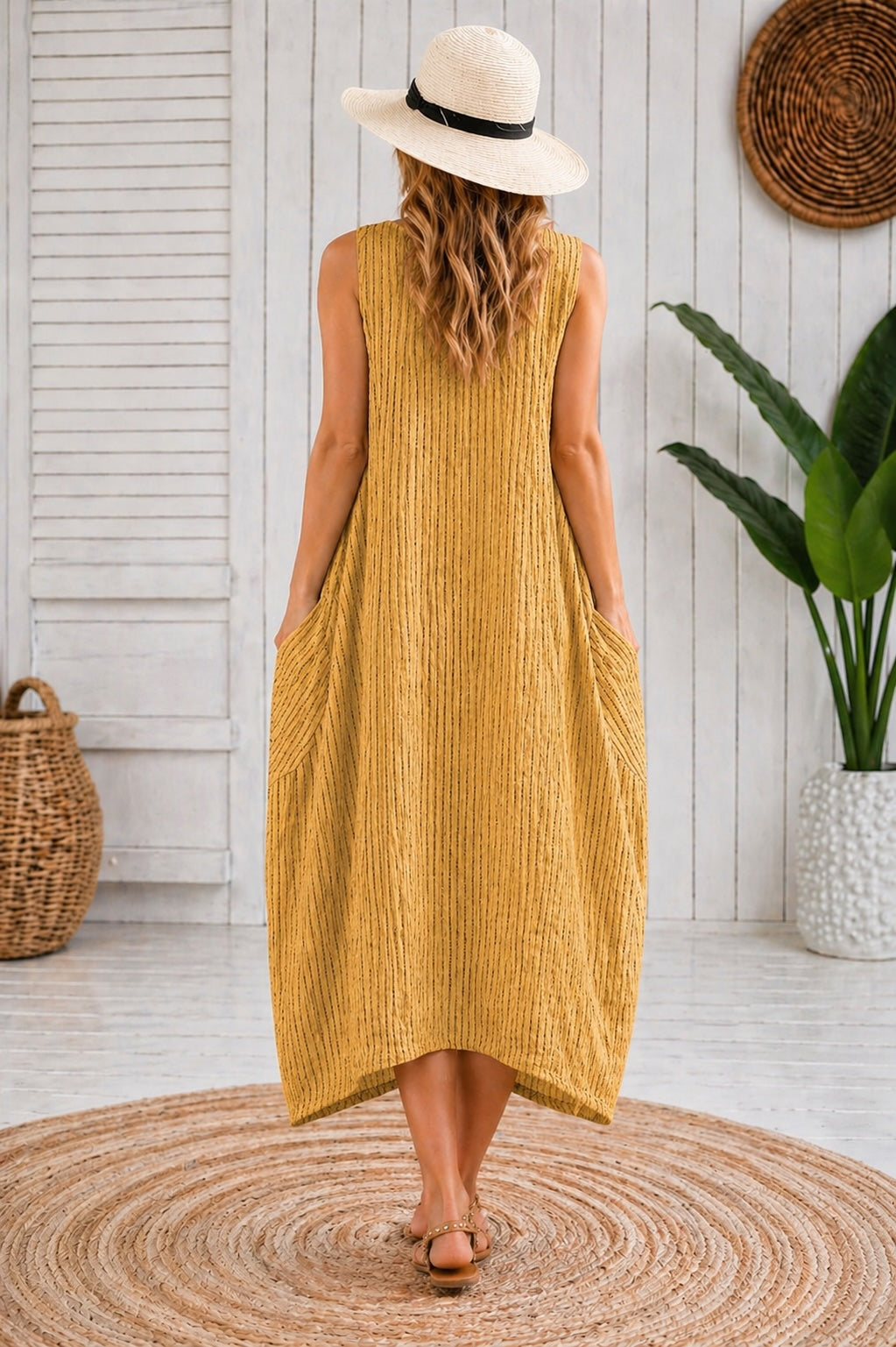 Women’s Stripy Cotton Sleeveless Dress – One Size Up to UK 18