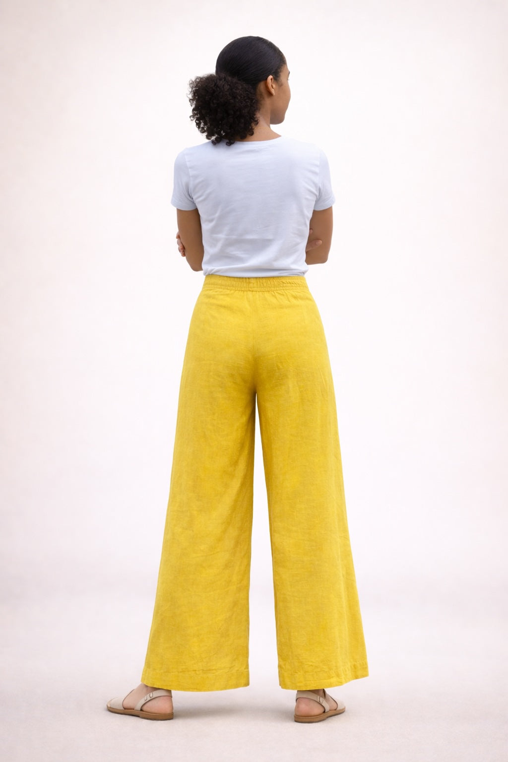 Women’s Button Detail Wide Leg Linen Blend Trousers