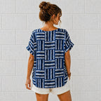 Women’s Geometric Stripe Print Cotton Top – Relaxed Summer Blouse