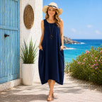 Women’s Stripy Cotton Sleeveless Dress – One Size Up to UK 18