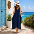 Women’s Stripy Cotton Sleeveless Dress – One Size Up to UK 18