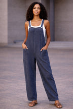 Women’s Stripy Cotton Dungarees Jumpsuit with Pockets
