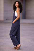 Women’s Stripy Cotton Dungarees Jumpsuit with Pockets