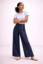 Women’s Button Detail Wide Leg Linen Blend Trousers