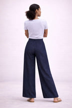 Women’s Button Detail Wide Leg Linen Blend Trousers