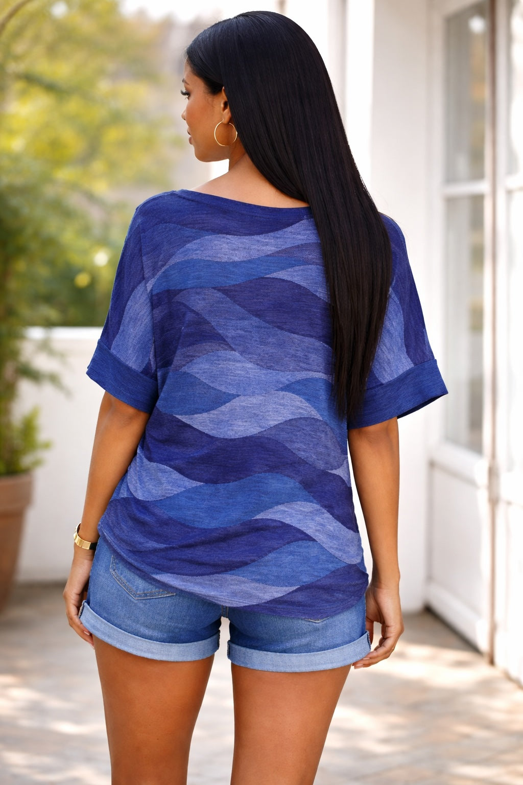 Women’s Abstract Wave Print Cotton Top
