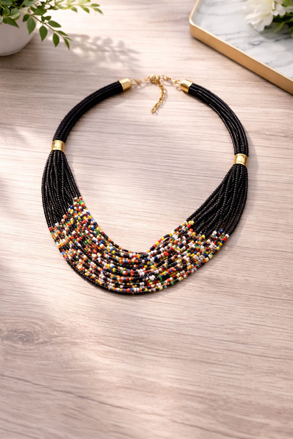 Multilayer African-Inspired Statement Beaded Necklace