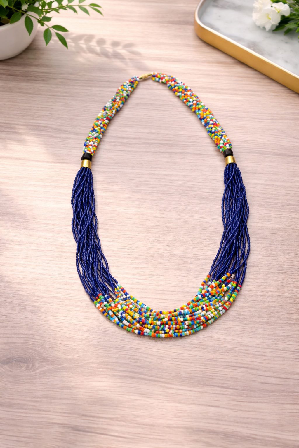 Multilayer African-Inspired Statement Beaded Necklace