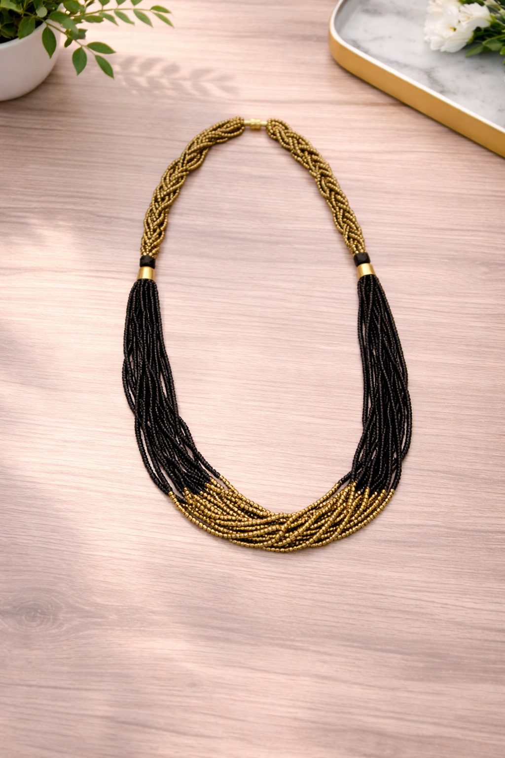 Multilayer African-Inspired Statement Beaded Necklace