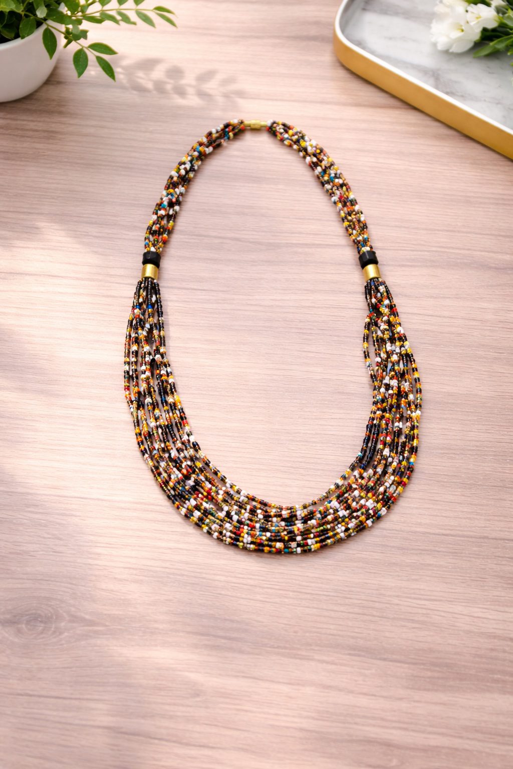 Multilayer African-Inspired Statement Beaded Necklace