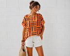 Women’s Geometric Stripe Print Cotton Top – Relaxed Summer Blouse