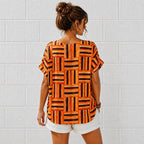 Women’s Geometric Stripe Print Cotton Top – Relaxed Summer Blouse