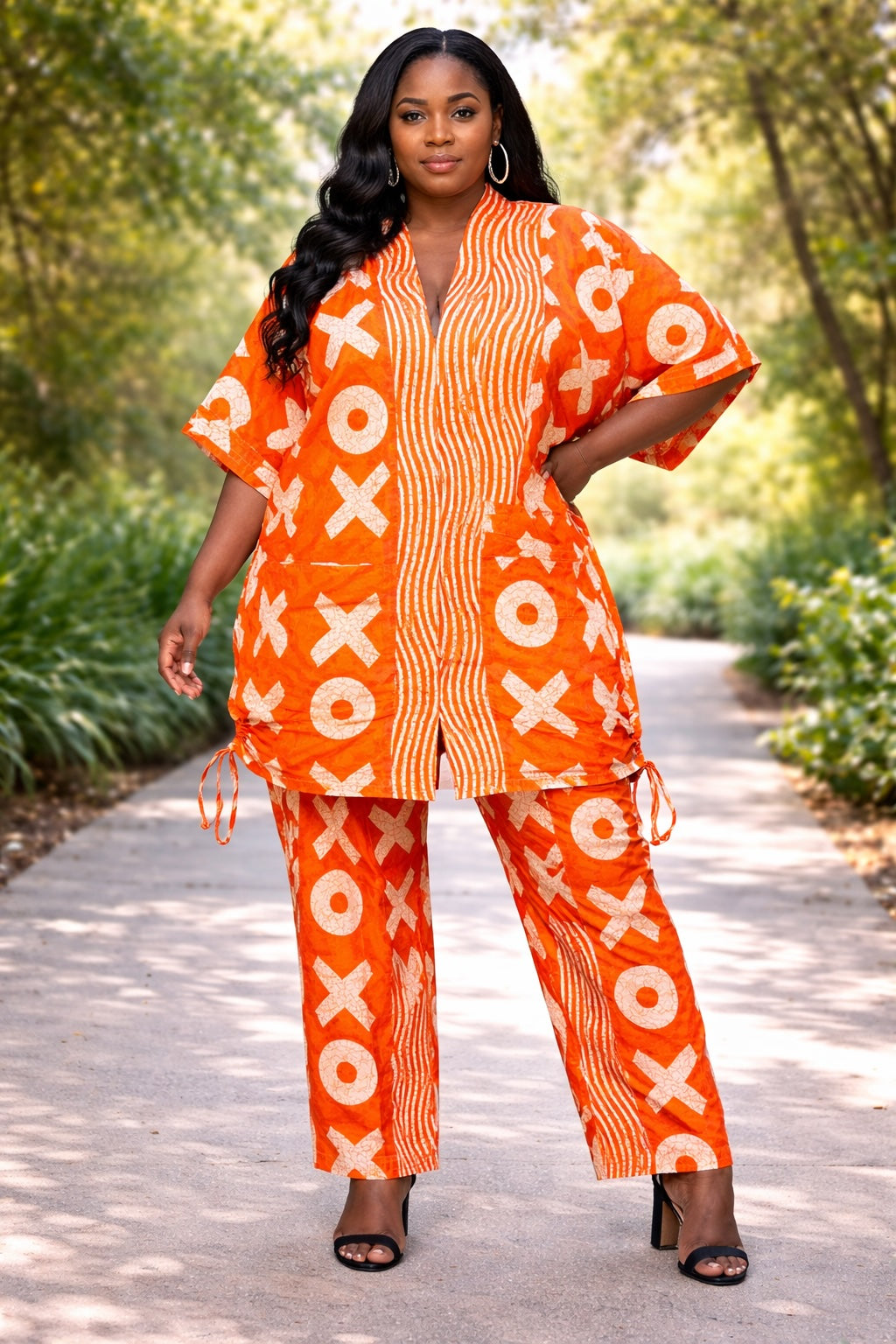 Women’s African Print Co-Ord Set with Wide Leg Trousers and Kimono Top
