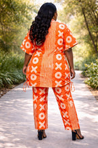 Women’s African Print Co-Ord Set with Wide Leg Trousers and Kimono Top