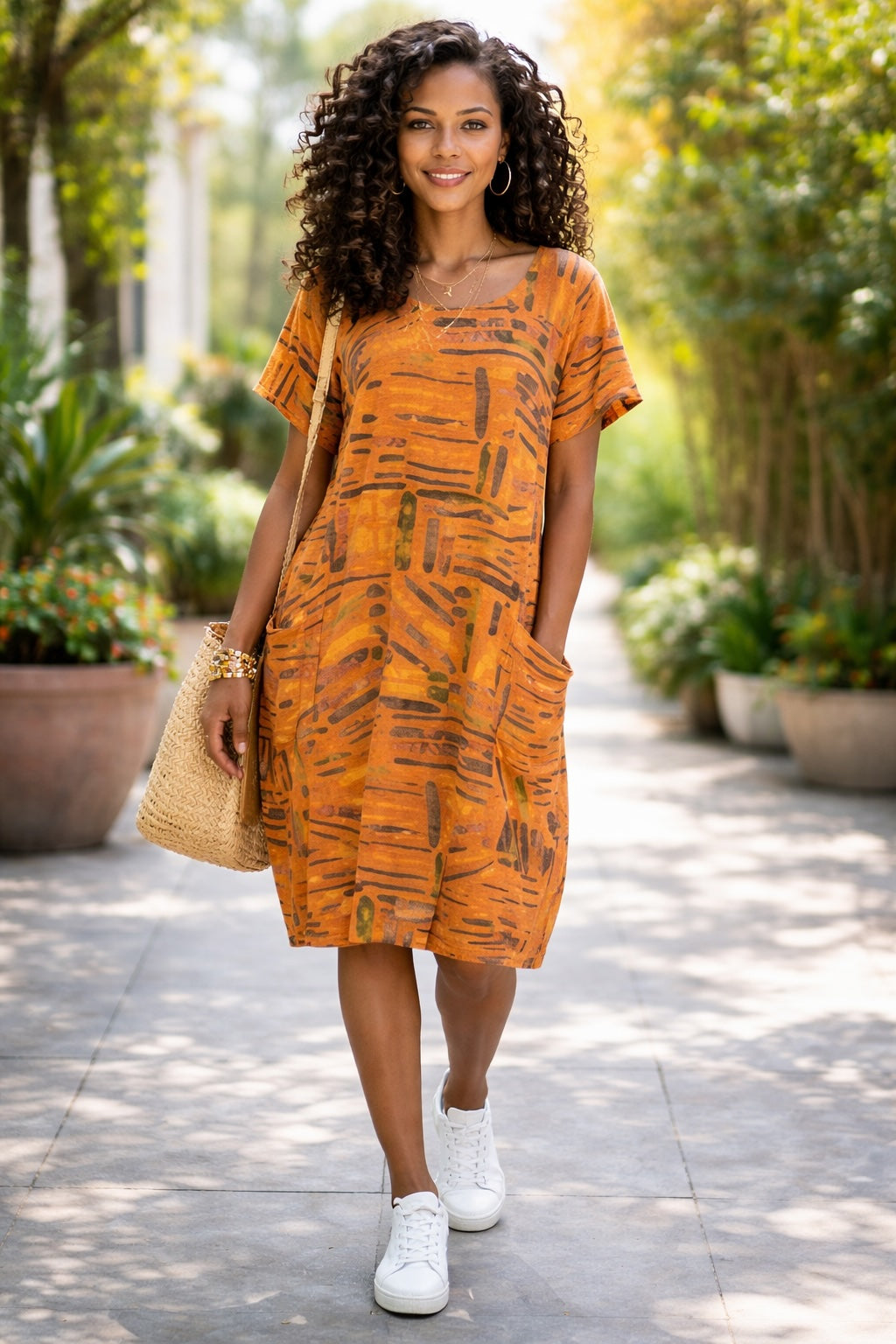 Women’s Colour Sticks Cotton Short Sleeve Dress