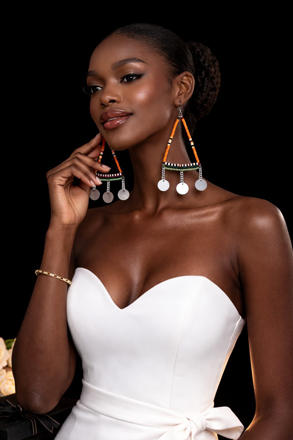 Handmade African Beaded Triangle Drop Earrings
