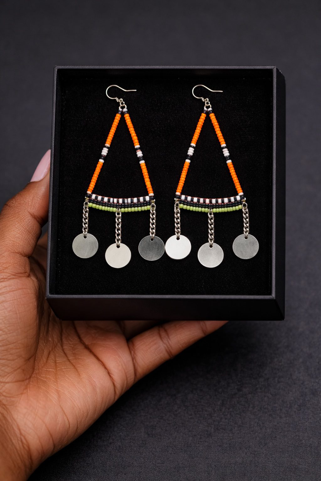 Handmade African Beaded Triangle Drop Earrings