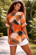 Women’s Splash Print Grandad 3 Button Cotton Top