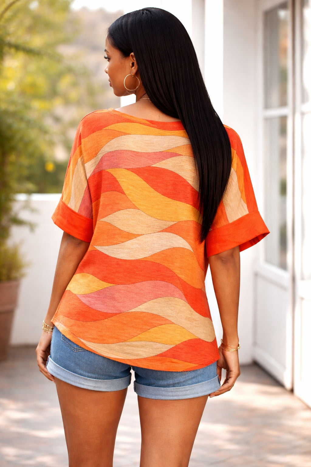 Women’s Abstract Wave Print Cotton Top