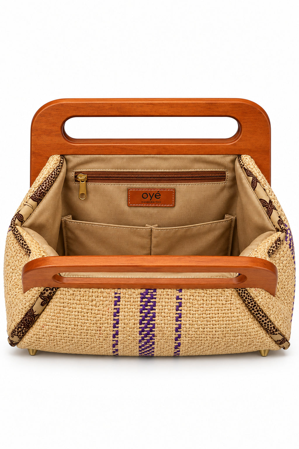 Oyé African-Inspired Woven Handbag with Wooden Handles – Elegant Statement Bag