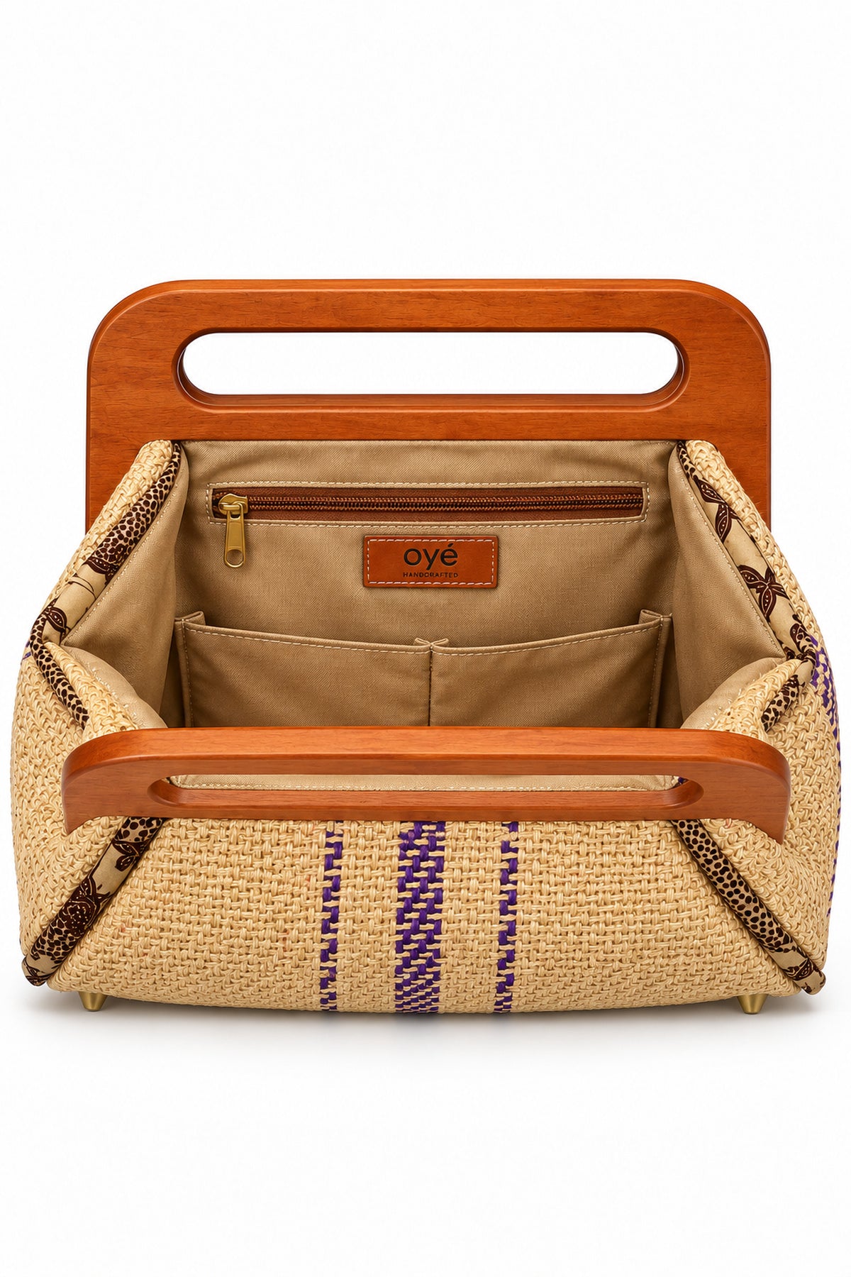 Oyé African-Inspired Woven Handbag with Wooden Handles – Elegant Statement Bag