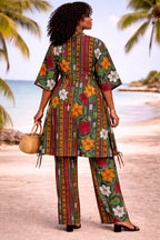 Green Floral African Print Palazzo Trousers & Kimono Co-Ord Set