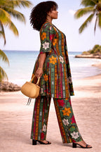 Green Floral African Print Palazzo Trousers & Kimono Co-Ord Set