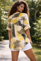 Women’s Splash Print Grandad 3 Button Cotton Top