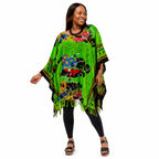 Women’s African Print Dashiki Kaftan Poncho Top – Green Multicolour Free Size