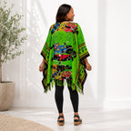 Women’s African Print Dashiki Kaftan Poncho Top – Green Multicolour Free Size