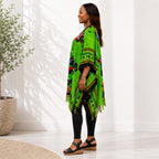 Women’s African Print Dashiki Kaftan Poncho Top – Green Multicolour Free Size