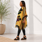 Women’s African Dashiki Kaftan Poncho Top – Mustard Yellow Multicolour Free Size
