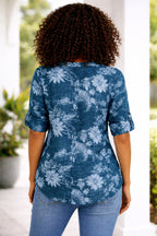 Women’s Floral One Button Cotton Shirt Blouse