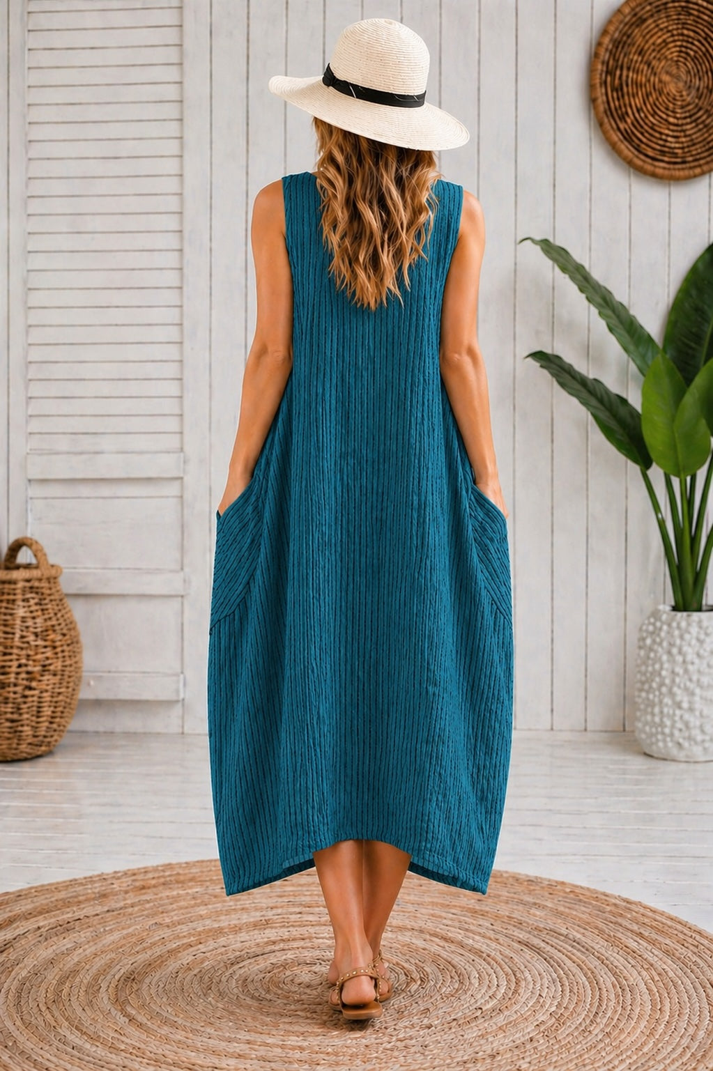 Women’s Stripy Cotton Sleeveless Dress – One Size Up to UK 18