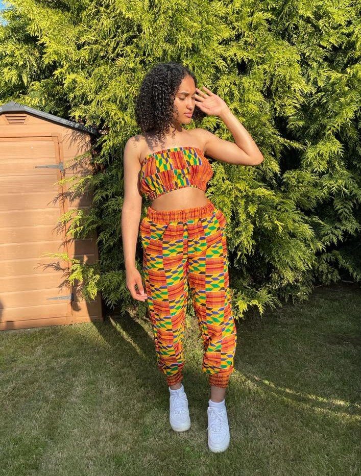 African Kente Bandeau and Joggers Set