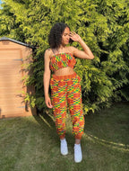 African Kente Bandeau and Joggers Set