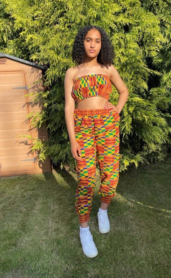 African Kente Bandeau and Joggers Set