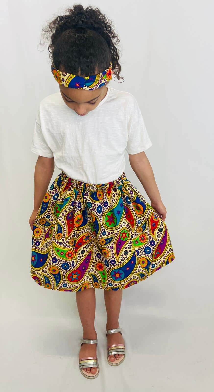 Vibrant Abstract Multi Ankara Kids Headband & Skirt Set