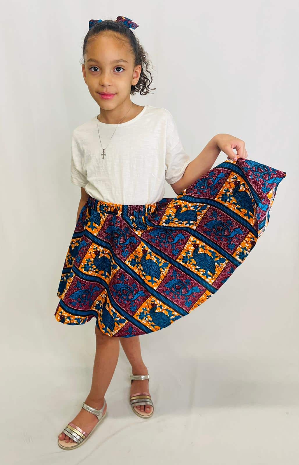 Vibrant Ankara Abstract Bird Kids Bow & Skirt Set