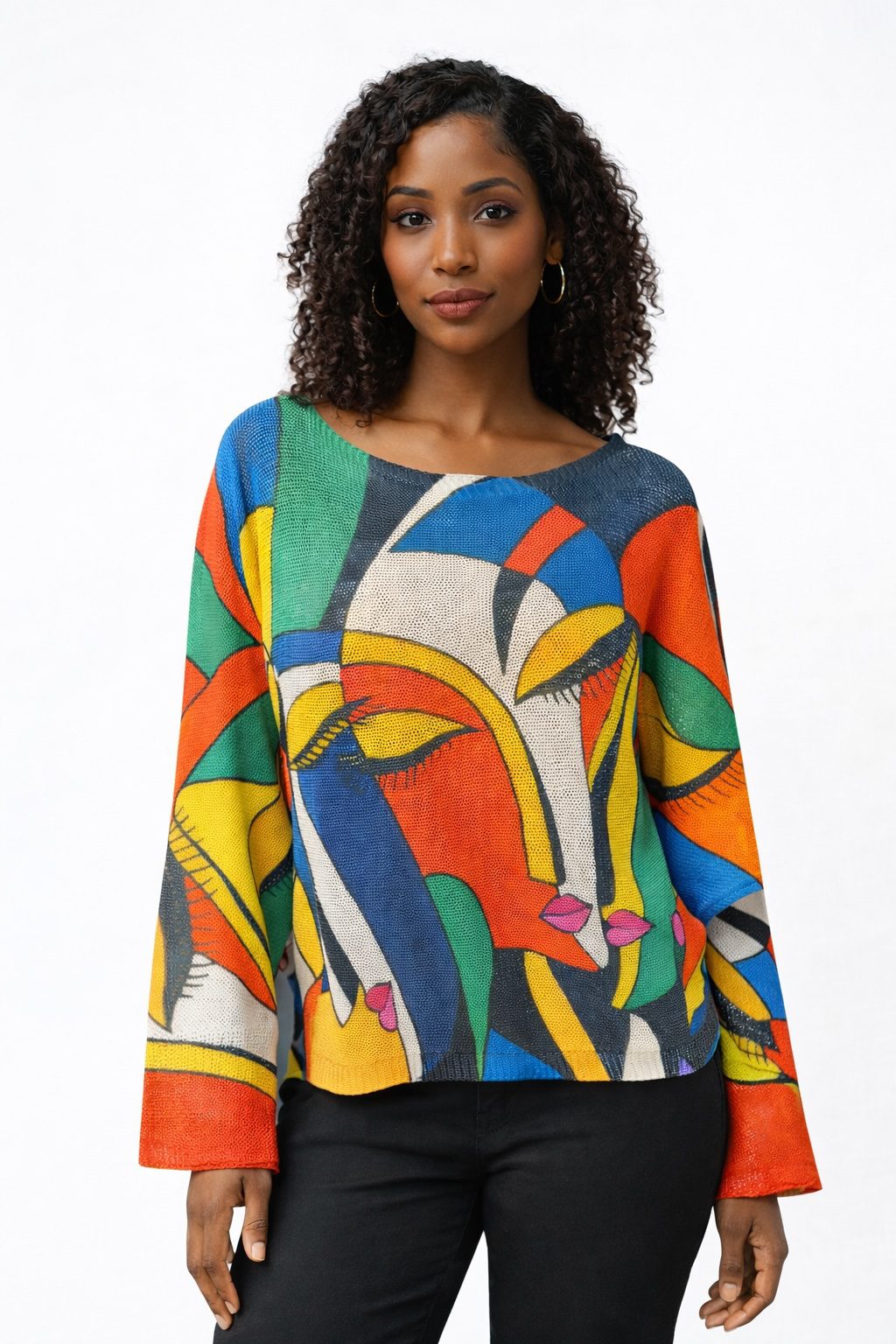 Women’s Abstract Face Print Top
