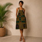 Women’s African Print Pinafore Midi Dress – Mustard Green Educational Print