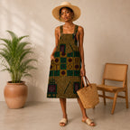 Women’s African Print Pinafore Midi Dress – Mustard Green Educational Print