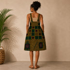 Women’s African Print Pinafore Midi Dress – Mustard Green Educational Print