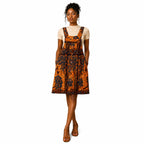 Women’s African Print Pinafore Midi Dress – Orange & Navy Ankara