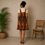 Women’s African Print Pinafore Midi Dress – Orange & Navy Ankara