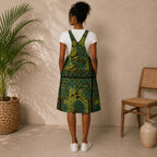 Women’s African Print Pinafore Midi Dress – Green & Blue Ankara