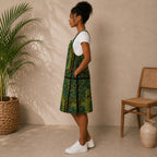 Women’s African Print Pinafore Midi Dress – Green & Blue Ankara
