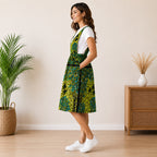 Women’s African Print Sleeveless Pinafore Midi Dress – Green & Blue Ankara