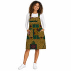 Women’s African Print Pinafore Knee-Length Dress – Mustard Green Educational Ankara