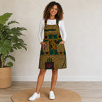 Women’s African Print Pinafore Knee-Length Dress – Mustard Green Educational Ankara